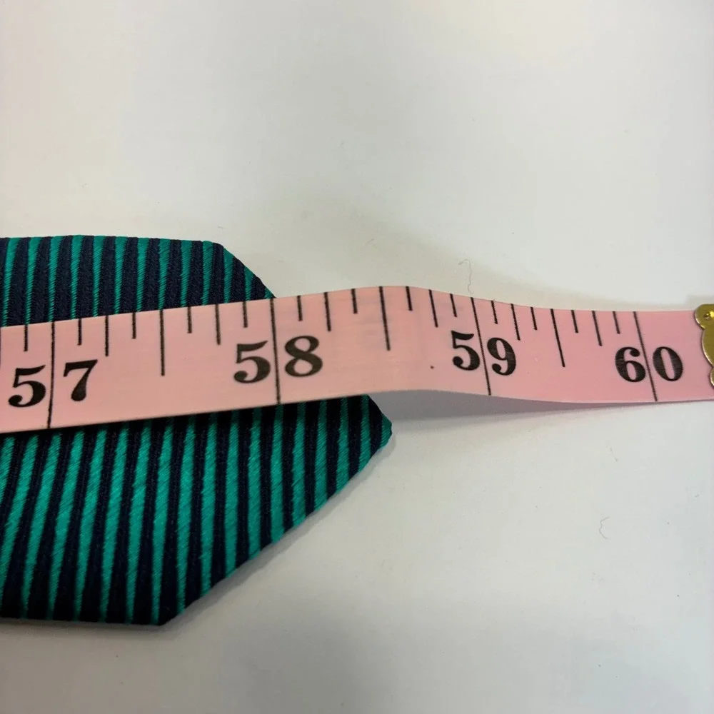 Murano Mens Silk Tie Emerald Green Navy Blue Striped Ribbed Texture USA Made